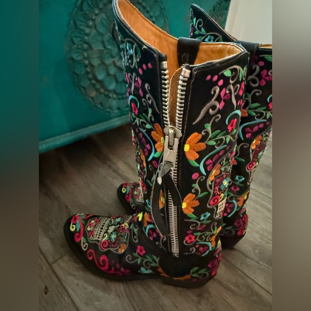 Old Gringo Black Sugar Skull Klak Embroidered Western Cowgirl Boot size 7 - Picture 2 of 8